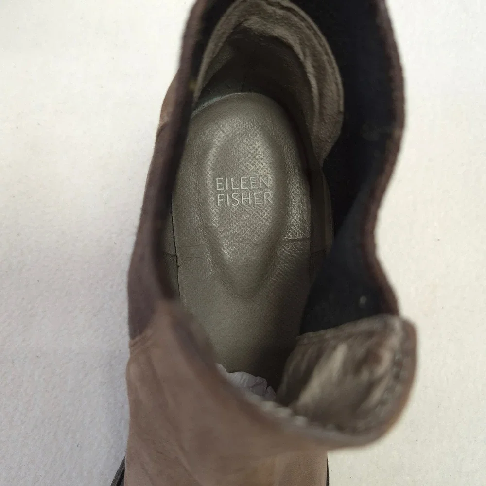 Eileen Fisher Brown Leather Platform Wedge Ankle Boots Nubuck Size 10
